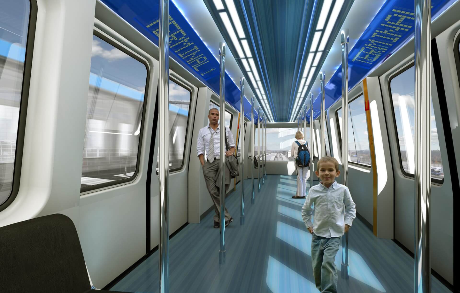 Industrial Design, Transportation Design, Rendering of a modern automated train system