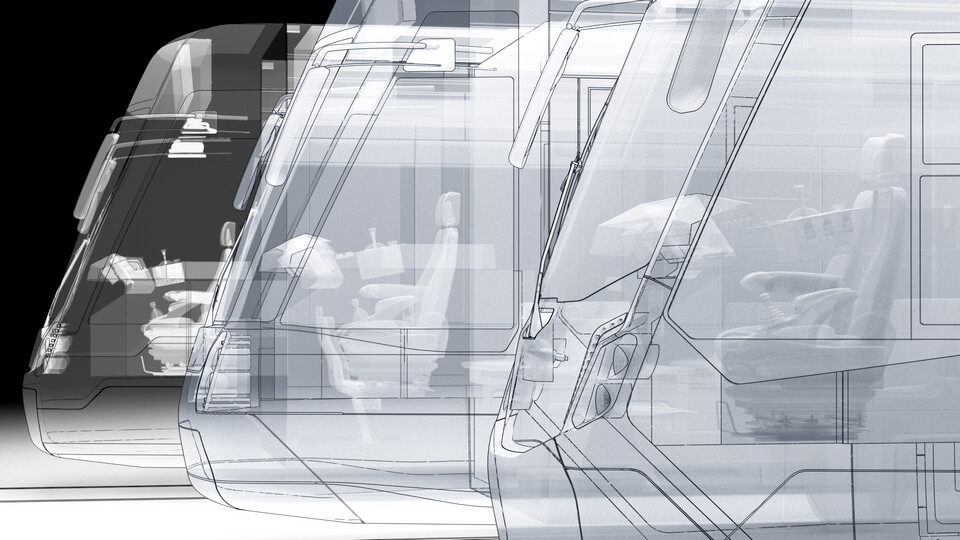 abstract technical tram rendering, technical rendering,