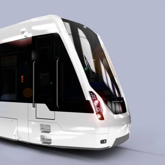 Designstudien für Verkehrsbetriebe, Design Detail of a SRT Tram, sketch rendering, white, head of a tram