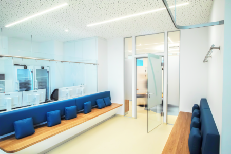 doctor's office with blue walls